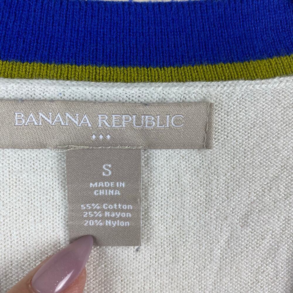 Banana Republic White Cardigan Preppy Contrast Trim CottonBlend Academia Sweater - Picture 5 of 7